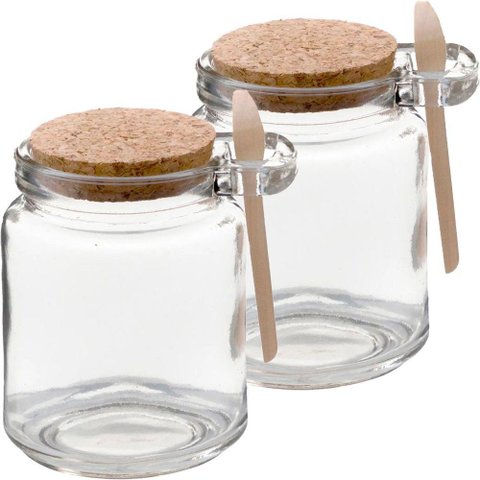 Kit 2 Pote Vidro Borossilicato Colher de Madeira Rolha 240ml