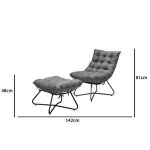 Poltrona Costela Decorativa com Puff EVA Preto - Linho Grafite
