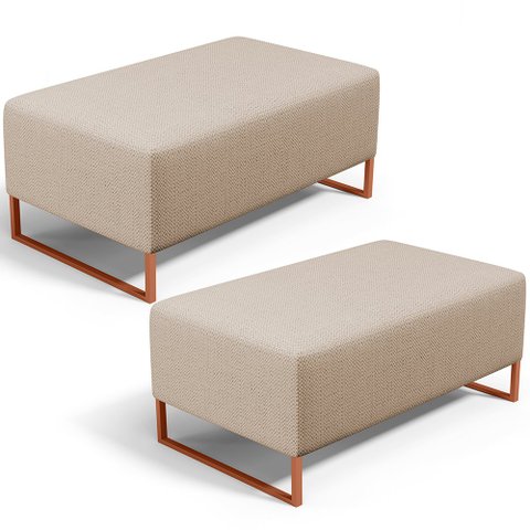 Kit 02 Puffs Decorativo Sala De Estar Cléo 90cm W01 Base Ferro Cobre Linho Bege Escuro - Lyam Decor