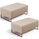 Ver imagem 1 de Kit 02 Puffs Decorativo Sala De Estar Cléo 90cm W01 Base Ferro Cobre Linho Bege Escuro - Lyam Decor