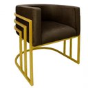 Ver imagem 1 de Cadeira Poltrona Luxo Base de Metal Tripla Dourado Sala de Jantar Recepção Veludo Marrom
