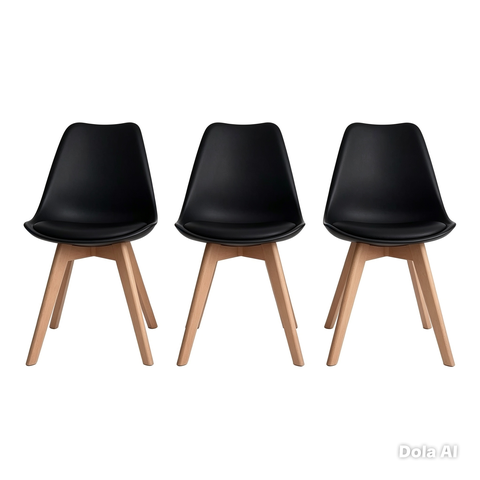 Kit 3 Cadeiras Saarinen Wood com Estofado - Design para Mesa de Jantar Sala Cozinha Escrivaninha