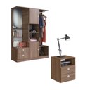 Ver imagem 3 de Kit Conjunto Quarto Cama Solteiro 80 4 Portas Mesa de Cabeceira Guarda Roupa Espelho Marrom Madeira
