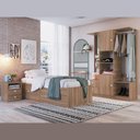 Ver imagem 1 de Kit Conjunto Quarto Cama Solteiro 80 4 Portas Mesa de Cabeceira Guarda Roupa Espelho Marrom Madeira