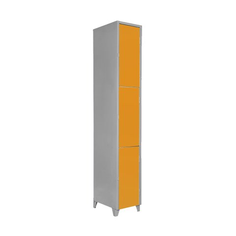 Armário Roupeiro de Aço Vestiário Academia 3 Portas Locker Laranja com Chave