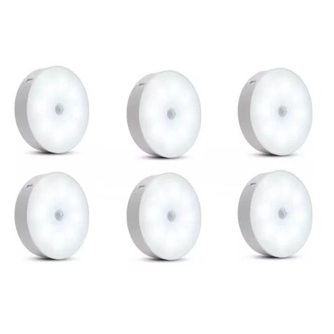 Kit 6 Luminárias Lâmpada Led Recarregável Sensor de Presença:110v 220v/branco