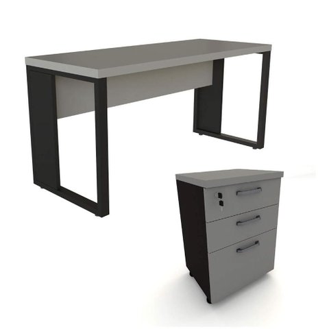 Escrivaninha com Gaveteiro F5 Office 3 Gavetas MDP 150cm Cinza Sagrado com Preto F5 Office