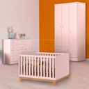 Ver imagem 1 de Conjunto Berço Mini Cama Slim, Cômoda Sapateira e Guarda Roupa Rosa