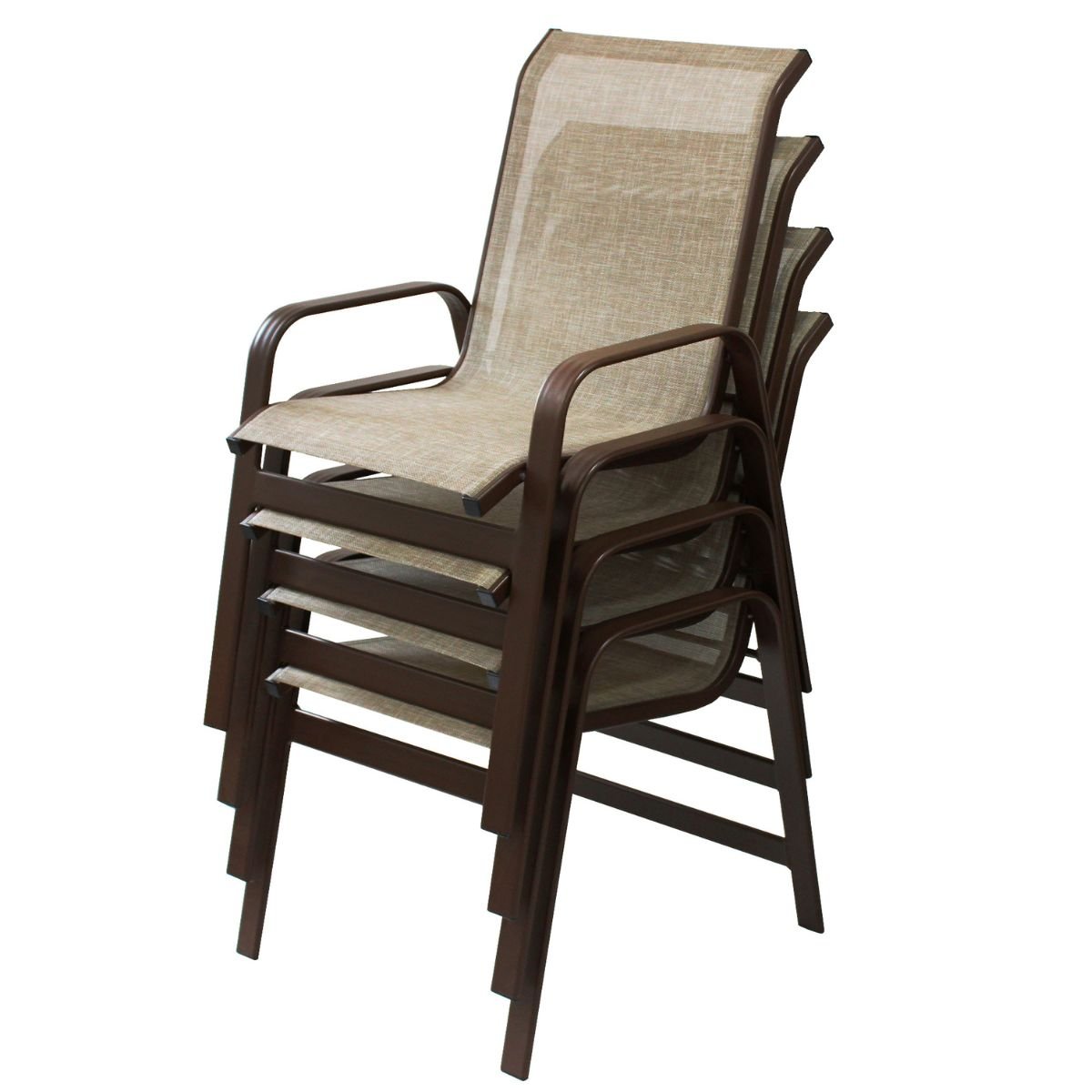 Kit 4 Cadeiras para Jardim Piscina Varanda em Alumínio Marrom e Tela Sling Capuccino