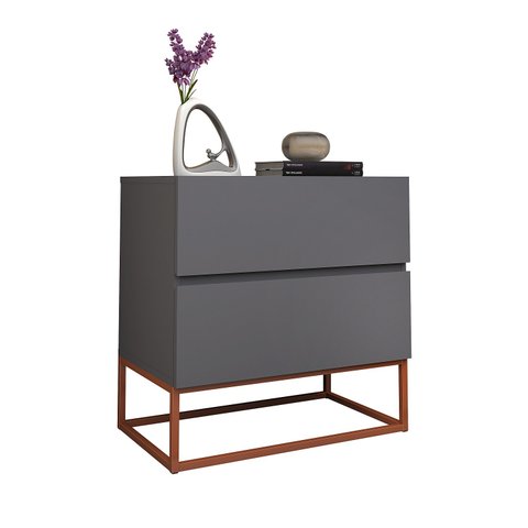 Mesa de Cabeceira para Quarto Apoio de Cama Cinza Fosco Eros 45 Estilo Industrial Base Metal Cobre