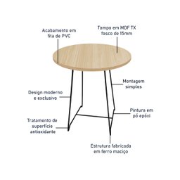 Mesa de Canto Lateral Amsterdã Alta Redonda - Preto e Jade - 5