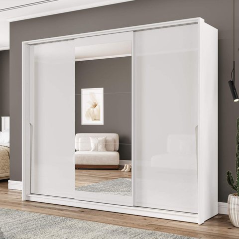 Guarda Roupa Casal 3 Portas de Correr e 4 Gavetas com Espelho 240850 Linha Porto Politorno Móveis