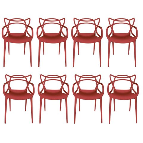 Conjunto 8 Cadeiras Allegra Vermelho Falu em Polipropileno para Sala de Jantar e Área Externa