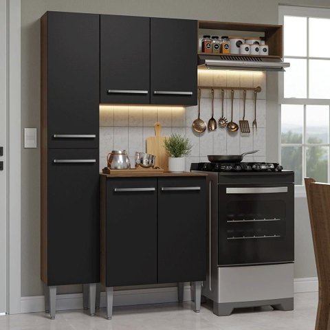 Armário de Cozinha Compacta 156 Cm Rustic-preto Emilly Madesa 01