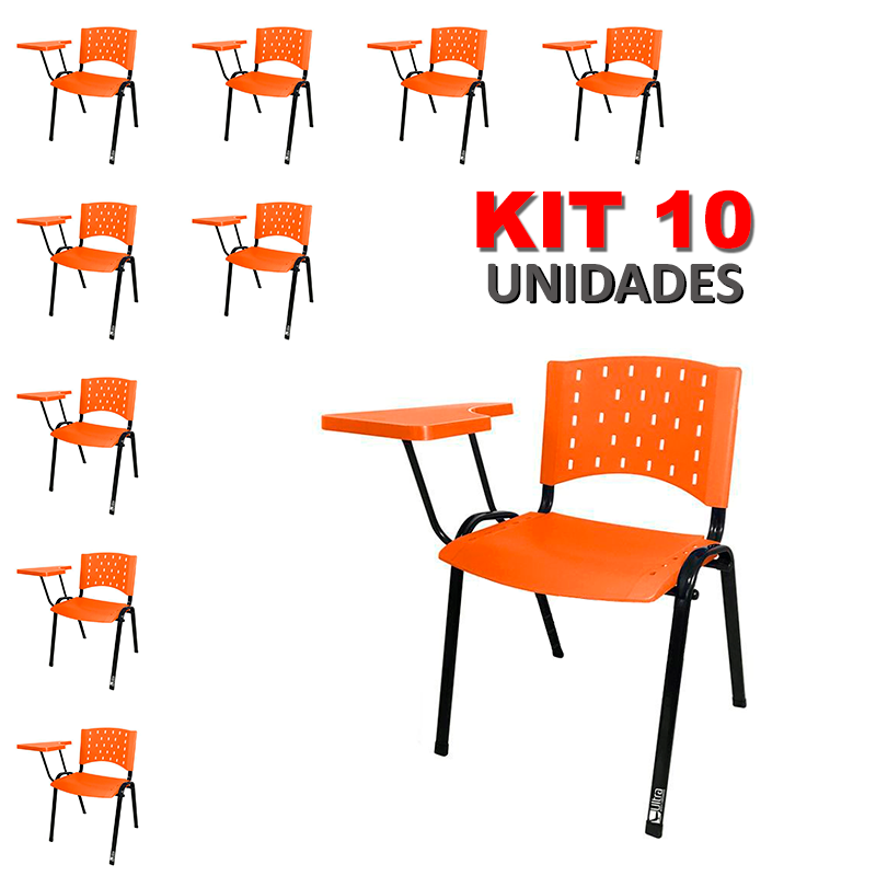 Cadeira Universitária Plástica Laranja 10 Unidades Prancheta Plástica - Ultra Móveis - 2