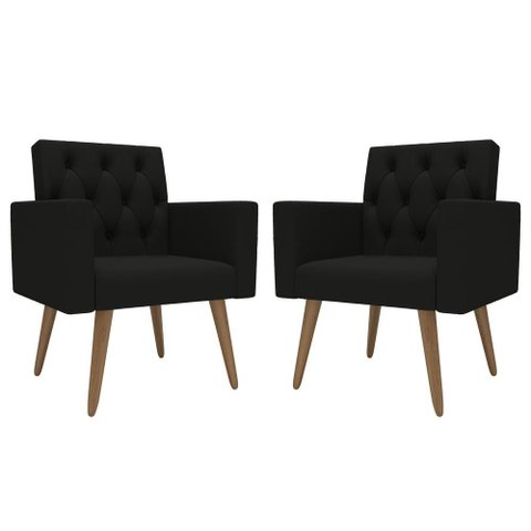 Kit 2 Poltronas Capitonê Sala Escritório Consultório Preto
