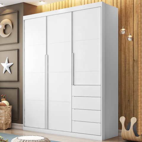 Guarda Roupa  Infantil 3 Portas e 4 Gavetas Pérola Branco - Phoenix Baby