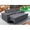 Ver imagem 2 de Sofá Top Veneza 210 cm Retrátil com Molas Veludo Light Cinza - Sofá na Web