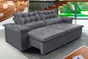 Ver imagem 2 de Sofá Top Veneza 210 cm Retrátil com Molas Veludo Light Cinza - Sofá na Web