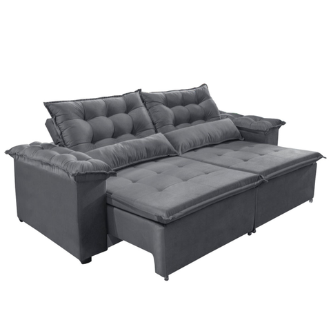 Sofá Top Veneza 210 cm Retrátil com Molas Veludo Light Cinza - Sofá na Web