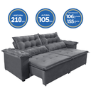 Ver imagem 3 de Sofá Top Veneza 210 cm Retrátil com Molas Veludo Light Cinza - Sofá na Web