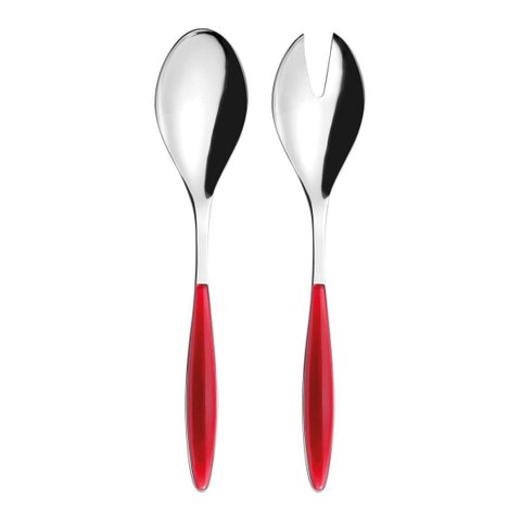 Talheres de Servir Salada em Inox Cirúrgico Austenítico e Cabo em Acrilico 25 Cm - Clear Red -'feeli