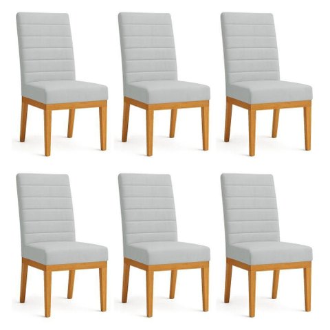 Kit 6 Cadeiras de Jantar Solana Suede Base de Madeira - Pallazio Cor Cinza