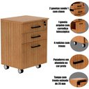 Ver imagem 2 de Gaveteiro Arquivo para Escritório 3 Gavetas MDP com Rodízios Amêndoa Tecnomobili