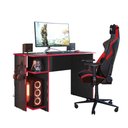 Ver imagem 1 de Mesa para Computador Escritório e Gamer 2 Prateleiras Escrivaninha Preto Vermelho - Qmovi