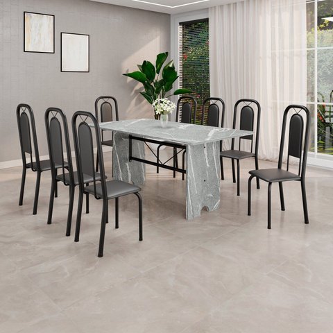Conjunto para Sala de Jantar com 8 Cadeiras Lara Preto