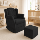 Ver imagem 1 de Poltrona Decorativa Amamentação Balanço e Puff Quarto Mamãe Bebê Suede:Preto