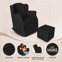 Ver imagem 2 de Poltrona Decorativa Amamentação Balanço e Puff Quarto Mamãe Bebê Suede:Preto