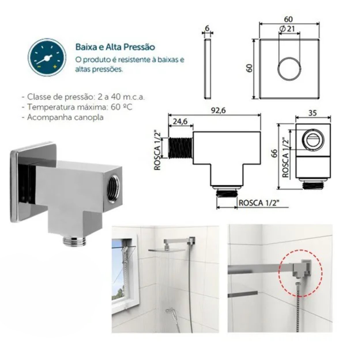 Desviador Quadrado para Chuveiro Quadrado - 191204 - 4