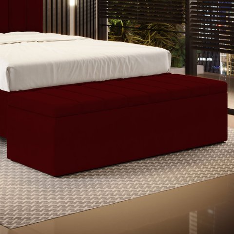 Calçadeira Baú Navi 195 para Cama King Z-002 Sued Bordô Aradecor