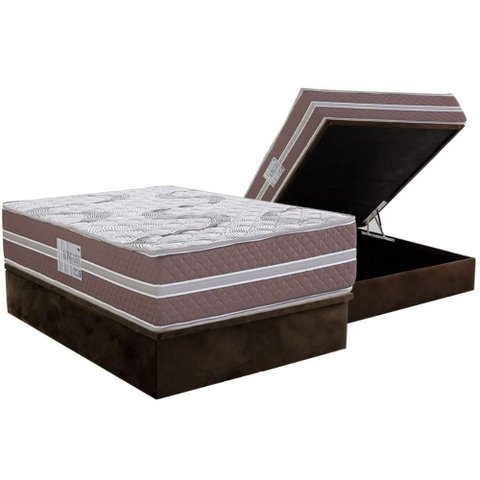 Cama Box Baú Casal: Colchão Espuma D33 Herval Long Live + Base Crc Suede Brown (138x188)