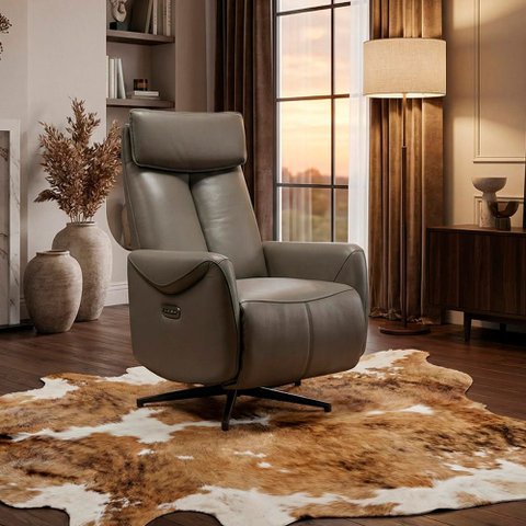 Poltrona Reclinável Elétrica Luxury Couro Legítimo Cinza Grafite - Mozzelar