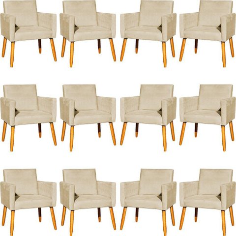 Kit 12 Poltronas Decorativa para Sala Nina Suede Cores Pé Palito 30cm Castanho - Suede