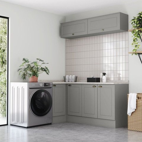 Kit 5 Peças para Lavanderia Modulada MDF com Tampo Emily Espresso Móveis Cinza