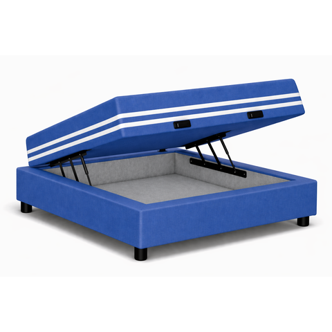 Kit Cama Box Baú Casal 138x188 cm + Colchão Molas Ensacada Casal 28 cm Azul Suede