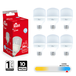Kit 10 Lâmpada Led Globe 30w 6.500k Branca Fria Bivolt Kian - 2