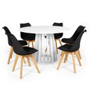 Ver imagem 1 de Conjunto Mesa de Jantar Redonda Talia Branca 120cm com 6 Cadeiras Eiffel Leda - Preto