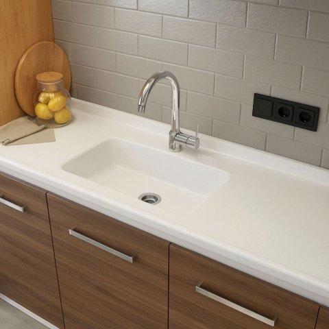 Pia de Cozinha Mármore Sintético 55x150cm Cuba Fibra:branco