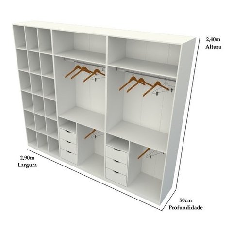 Kit Closet Armário Colmeia Cabideiro M75 (roupa, Sapateira) VETORIAL MÓVEIS Branco