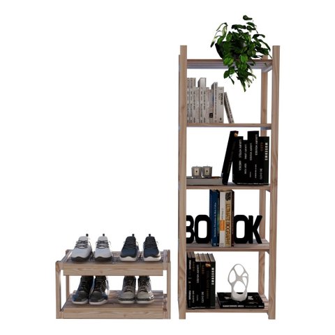 Kit Estante Para Chão Moderno Madeira Natural Quarto Organizar Oferta e Prateleira treliça Organizad