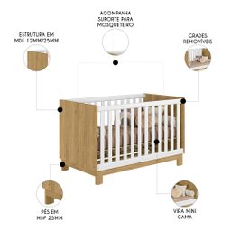 Berço Americano Mini Cama Slim Q Encanto Freijó/branco - Qmovi - 3