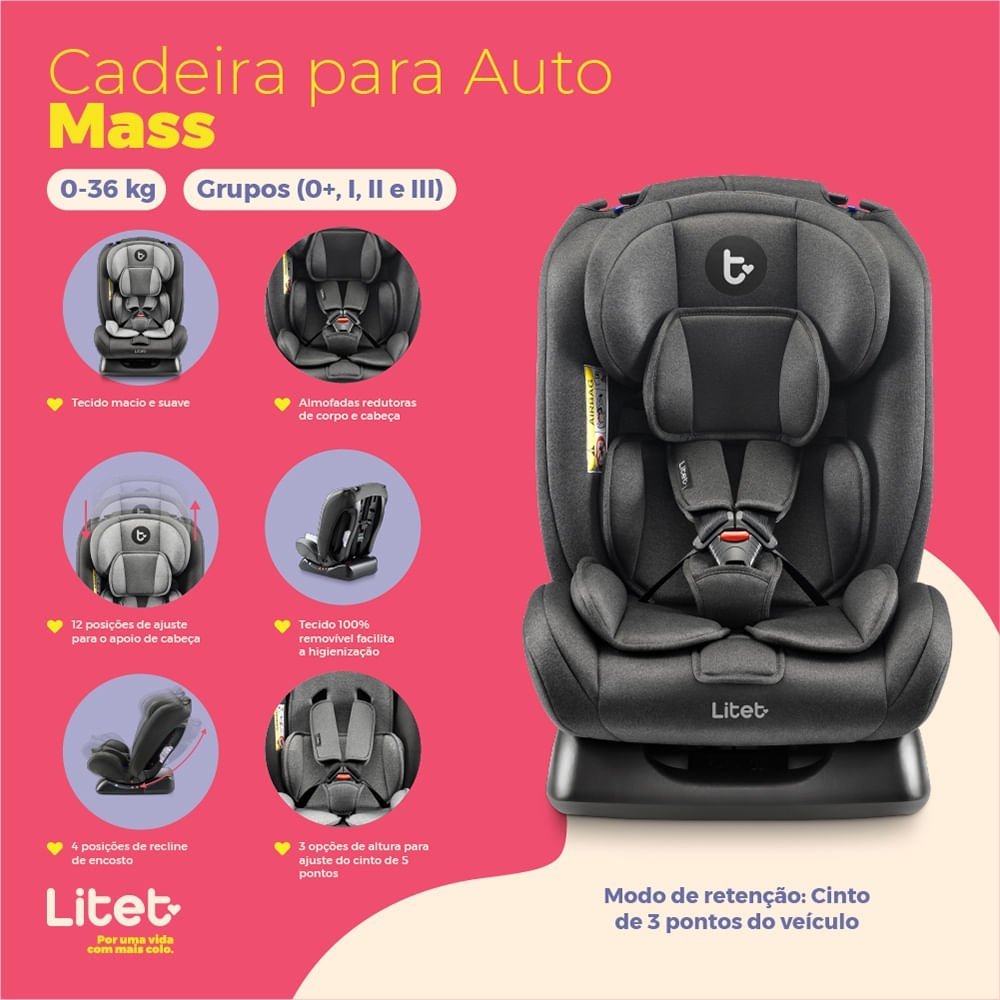 Cadeira para Auto 0-36 Kg Mass Preta Litet - Bb456 Bb456 - 4