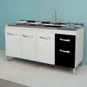 Ver imagem 1 de Gabinete de Cozinha 144cm 2 Gavetas e 3 Portas Balcão Pia:Branco/Preto