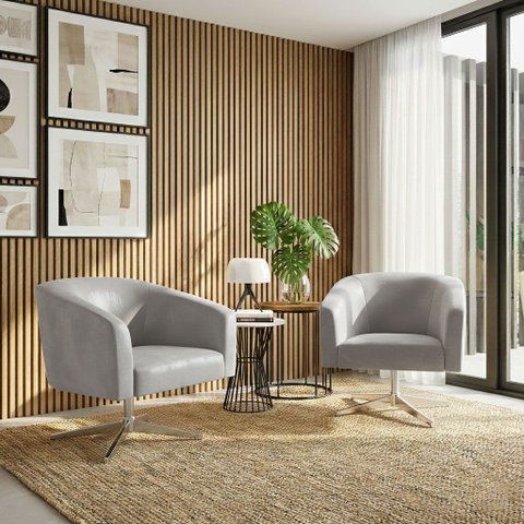 Poltrona Sala Decorativa Kit 2 Stella Base Giratória Cromada Sintético Cinza D03 - D’Rossi