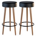 Ver imagem 1 de Kit 02 Banquetas Cozinha Londres Estofada D-33 com Pés de Madeira Couríssimo Preto - Desk Design