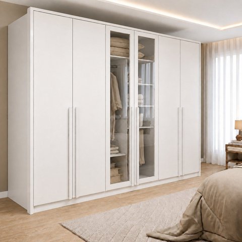 Guarda Roupa Casal 6 Portas Vidro Refleta e 6 Gavetas MDF Imperiale Premium